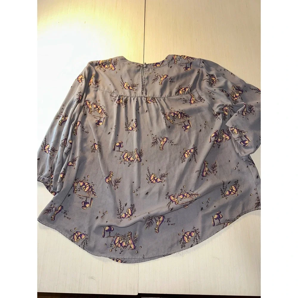 Disney Lady and the Tramp Grey Floral Print Blouse Plus Size 3 3XL 3/4 Sleeve
